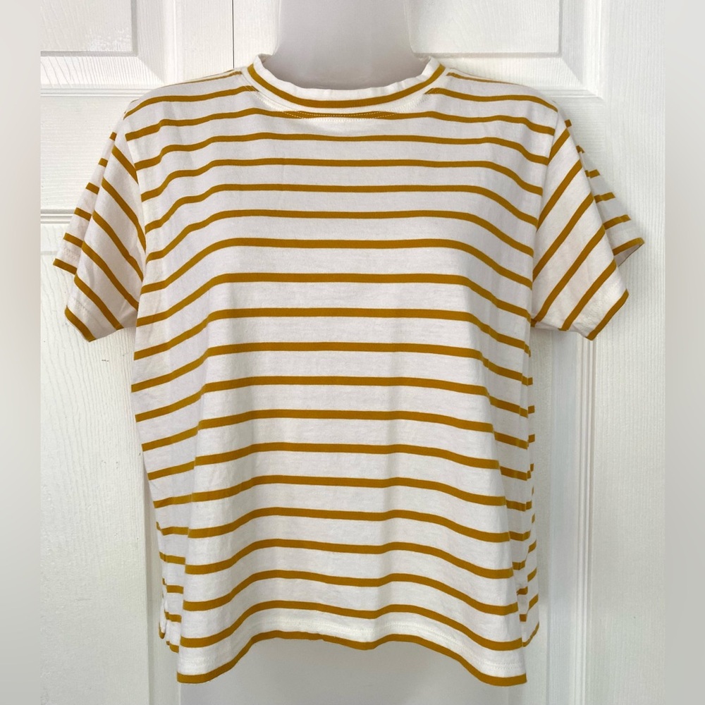 AYR White and Mustard Striped Crewneck Tee